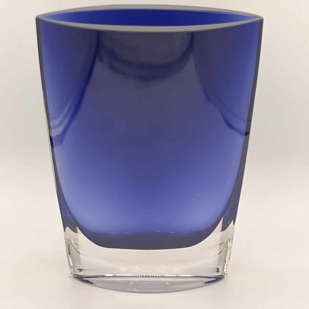 LSA International Ovoid Art Glass Handcrafted Vase Poland Blue 8.25" Tall